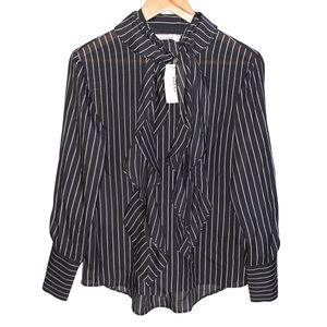 Frame 100% Silk Marguerite Blouse Gray with White Stripes Size XS NWT
